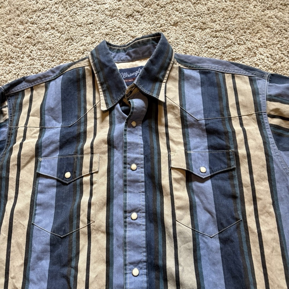 Vintage 90s Wrangler Brushpopper Pearl Snap Long Sleeve Men‎ 2XL 18x36 - Picture 4 of 7